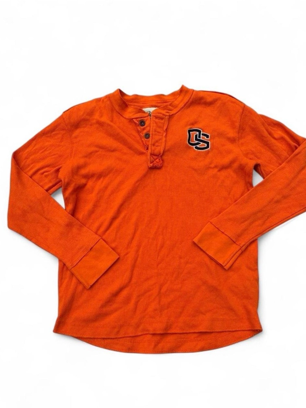 Y2k Oregon State Orange Long-Sleeve Waffle Knit Thermal Embroidered Tee